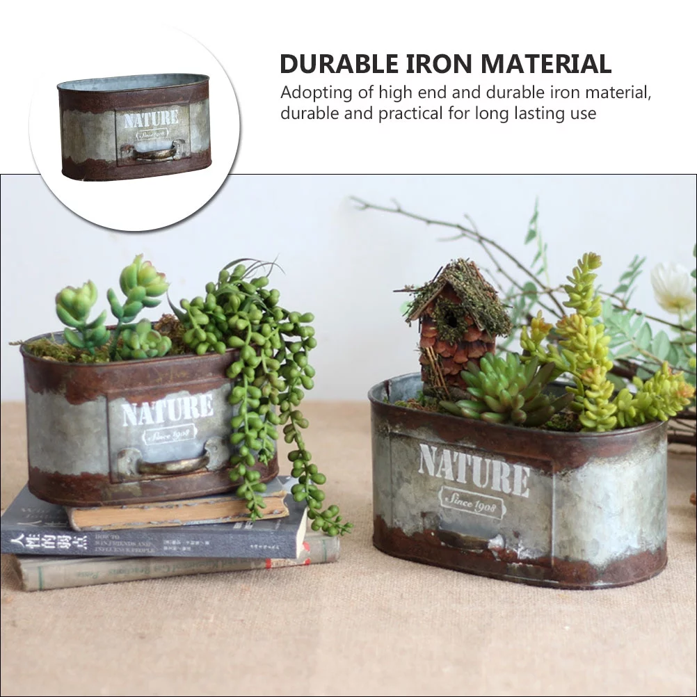 Gongxipen 1pc Iron Art Flower Container Retro Rusty Plant Tin Iron Flower Ware (Silver)