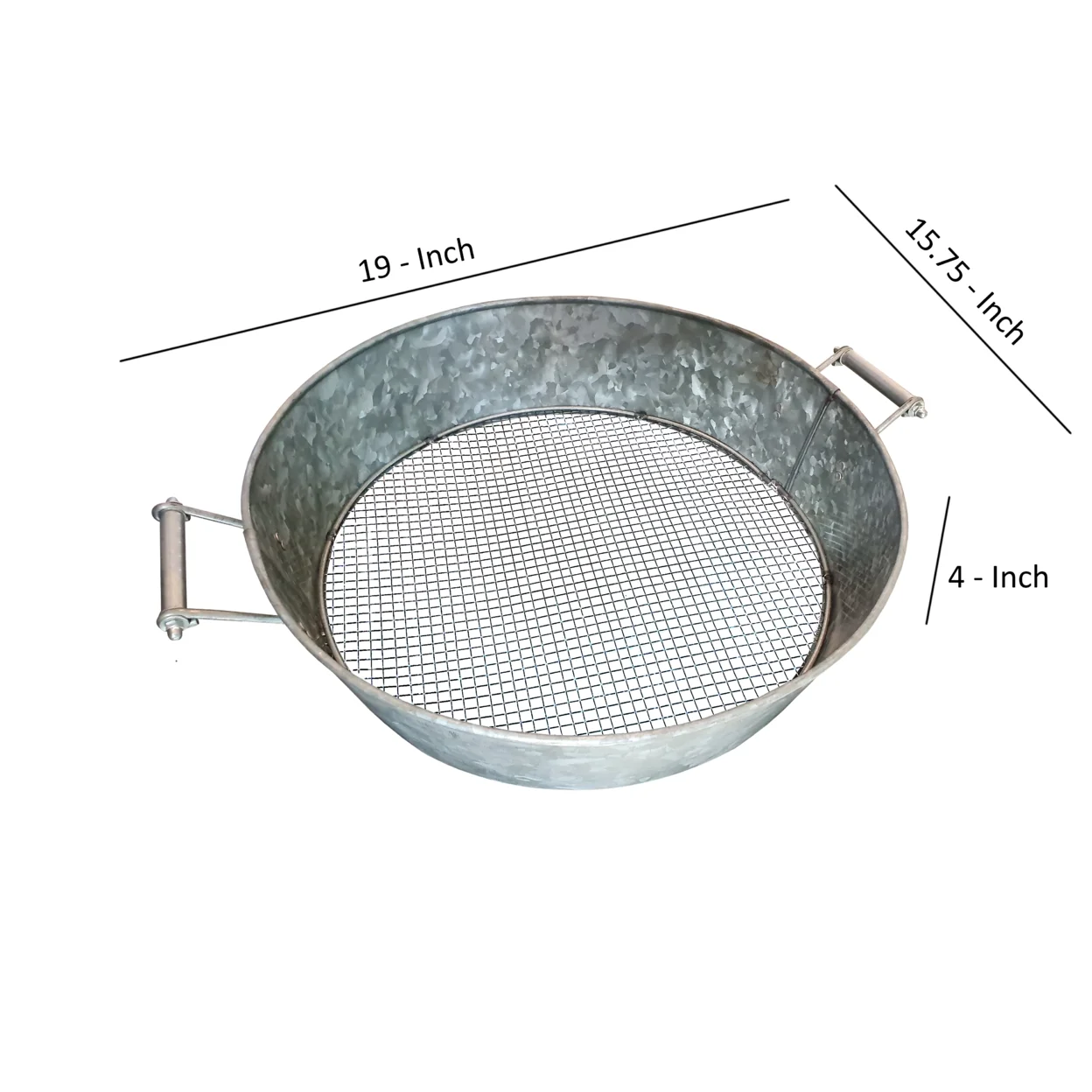 Round Galvanized Steel Compost Sifter with Wire Mesh Design Base Antique Silver - Saltoro Sherpi