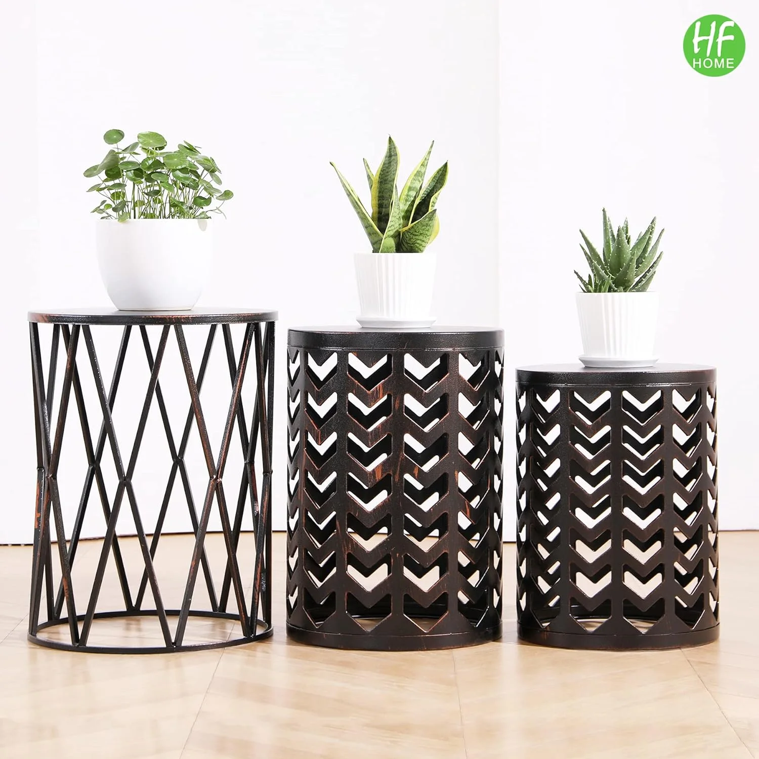 CGFHYP Set of 3 Modern Metal Side End Tables  Round Nesting Coffee  Indoor  Nightstand Plant Stand  Room  Bedroom  Office  Garden Stool - Pure Black (Ship from )