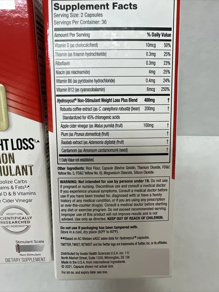 2 Pack Hydr-oxycut Pro Clinical Non-Stimulant Lose Wei-ght 72 Capsules