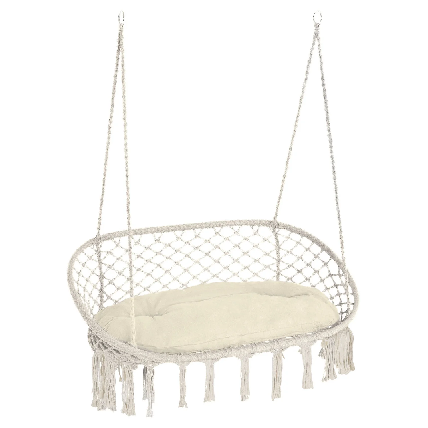 CHYITB 2-Person Hammock Chair Macrame  with Soft Cushion  Hanging Cotton Rope Chair for Indoor Outdoor Home Patio Backyard
