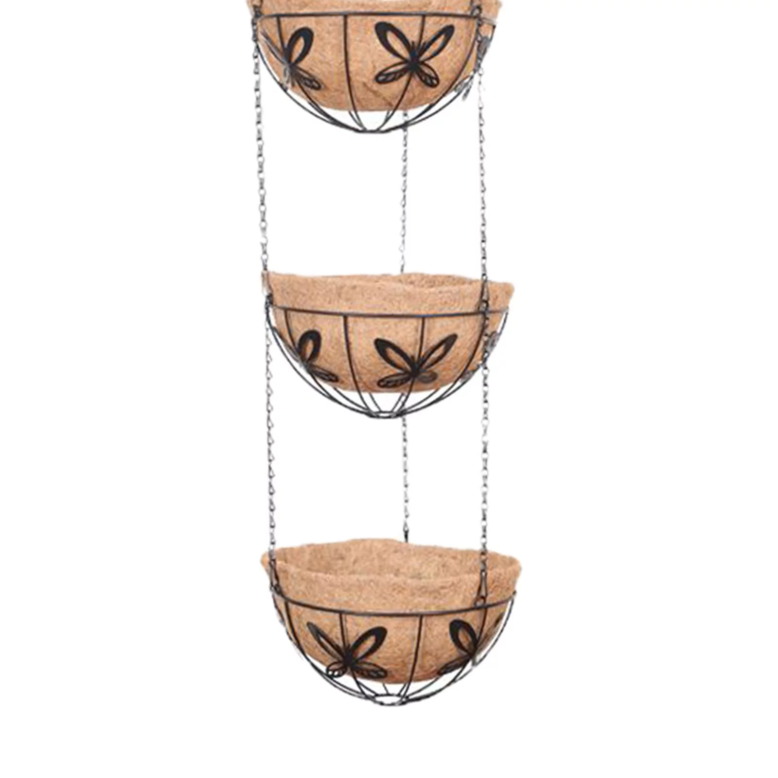 3 Tier Hanging Basket with Coconut Liner Flower Pot Round with Hanging Chain 10 Butterfly