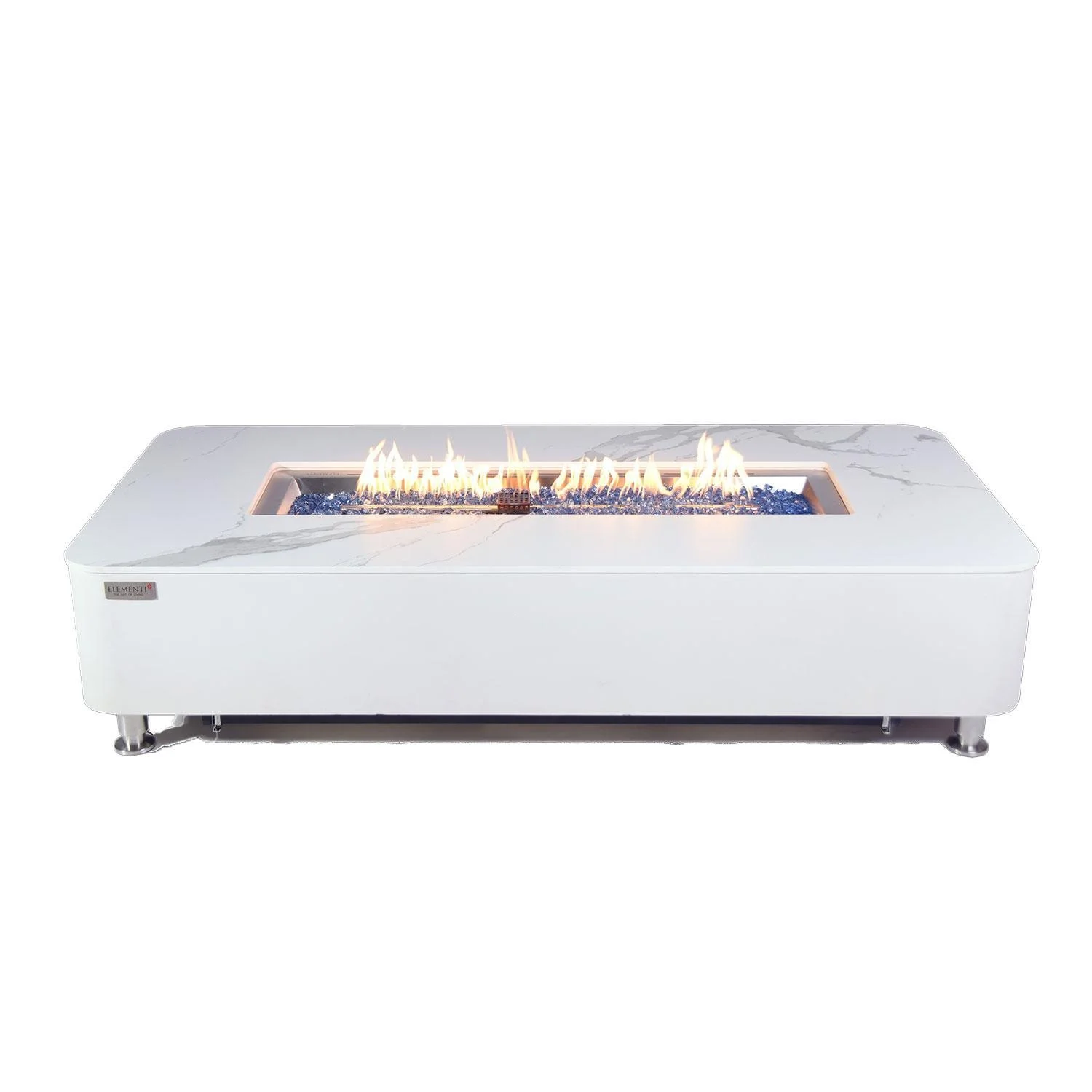 Crossview 62 Inch Rectangular Concrete Natural Gas Fire Pit Table in White By Lakeview Outdoor Designs