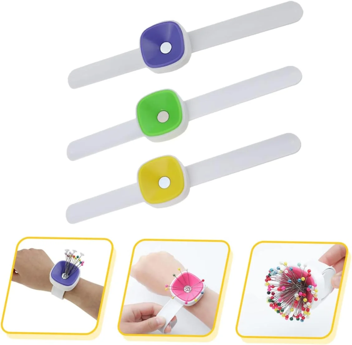 3pcs Wrist Magnetic Case Wrist Braces Cutie Holder Magnetic Pin Cushion Magnetic Pin Holder Magnetic Sewing Pin Cushion Magnetic Sewing Pin Holder Pin Magnetic Needle Holder Rubber