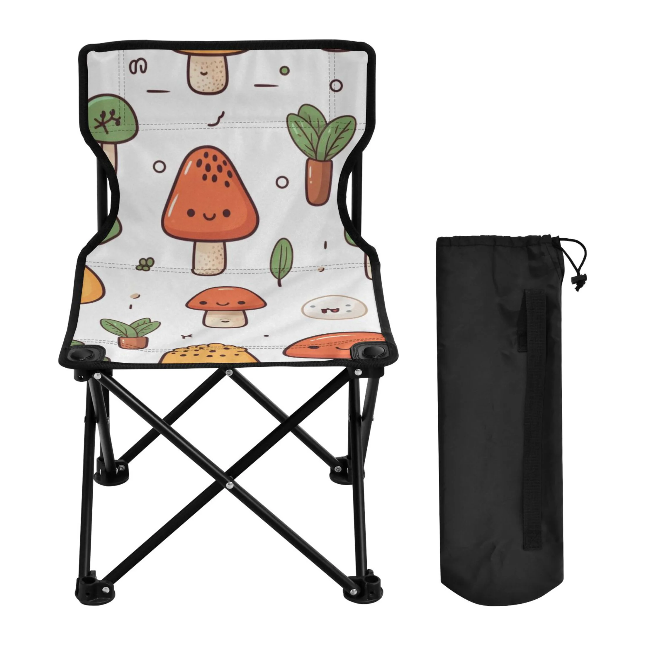 Cute Cartoon Mushrooms Portable Camping Chair Small for Kids Outdoor Folding Beach Chair Fishing Chair Lawn Chair with Carry Bag