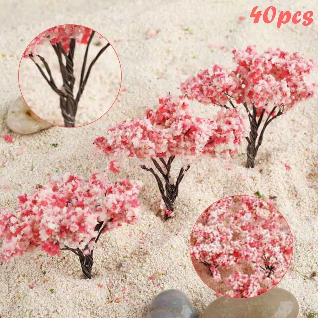 40pcs 65mm Blossom Cherry Model Trees Railroad Layout Scene HO OO Scale