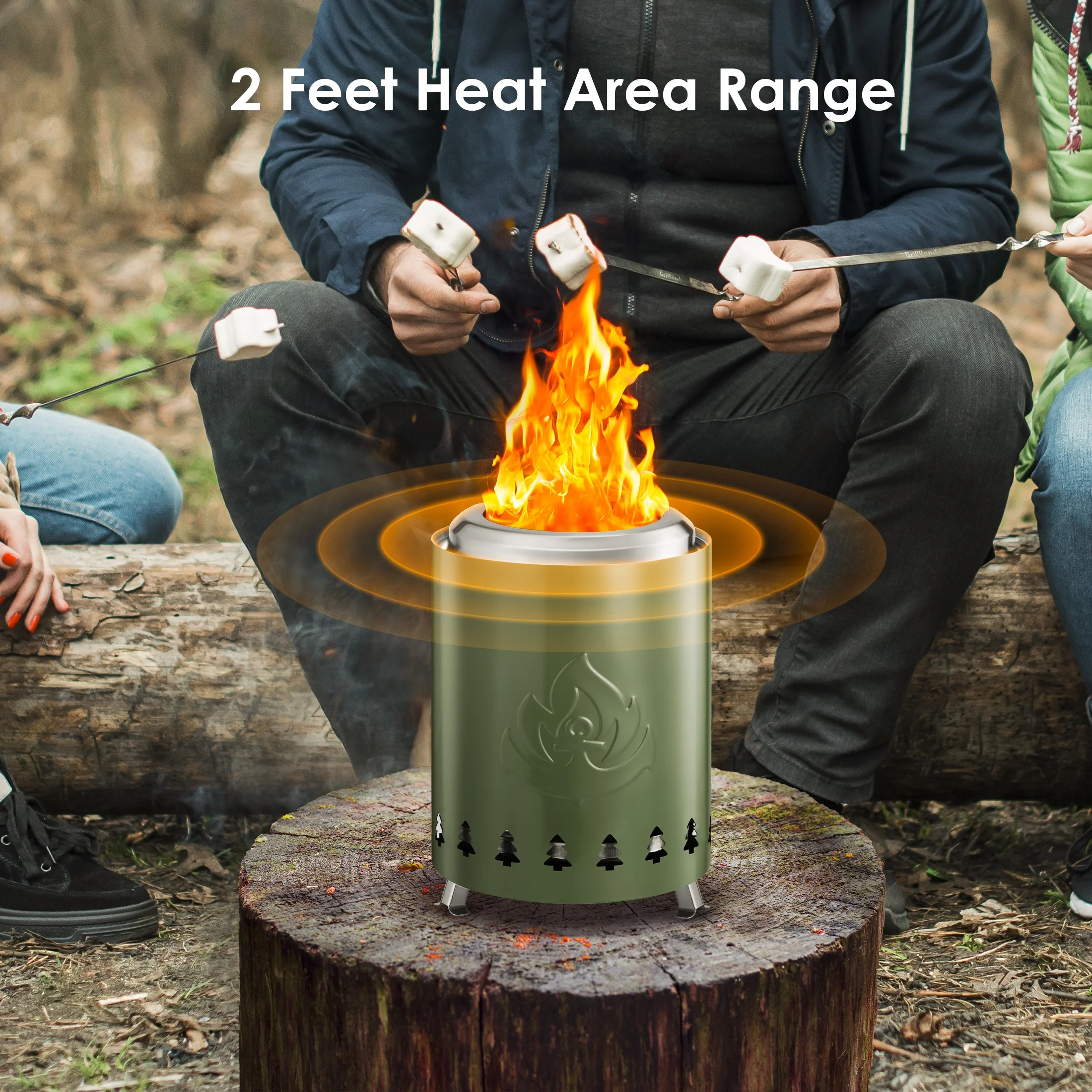 Auseo Tabletop Fire Pit Smokeless Outdoor Mini Fire Compact & Portable Dual Fuel with Portable Bag,  304 Stainless Steel, Green