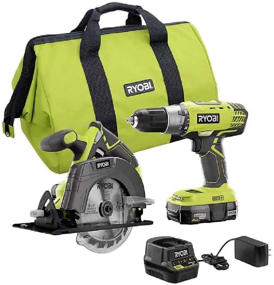 RYOBI P1985 18V ONE+ Drill and Circular Saw Kit with 2.0 Ah Battery and Charger