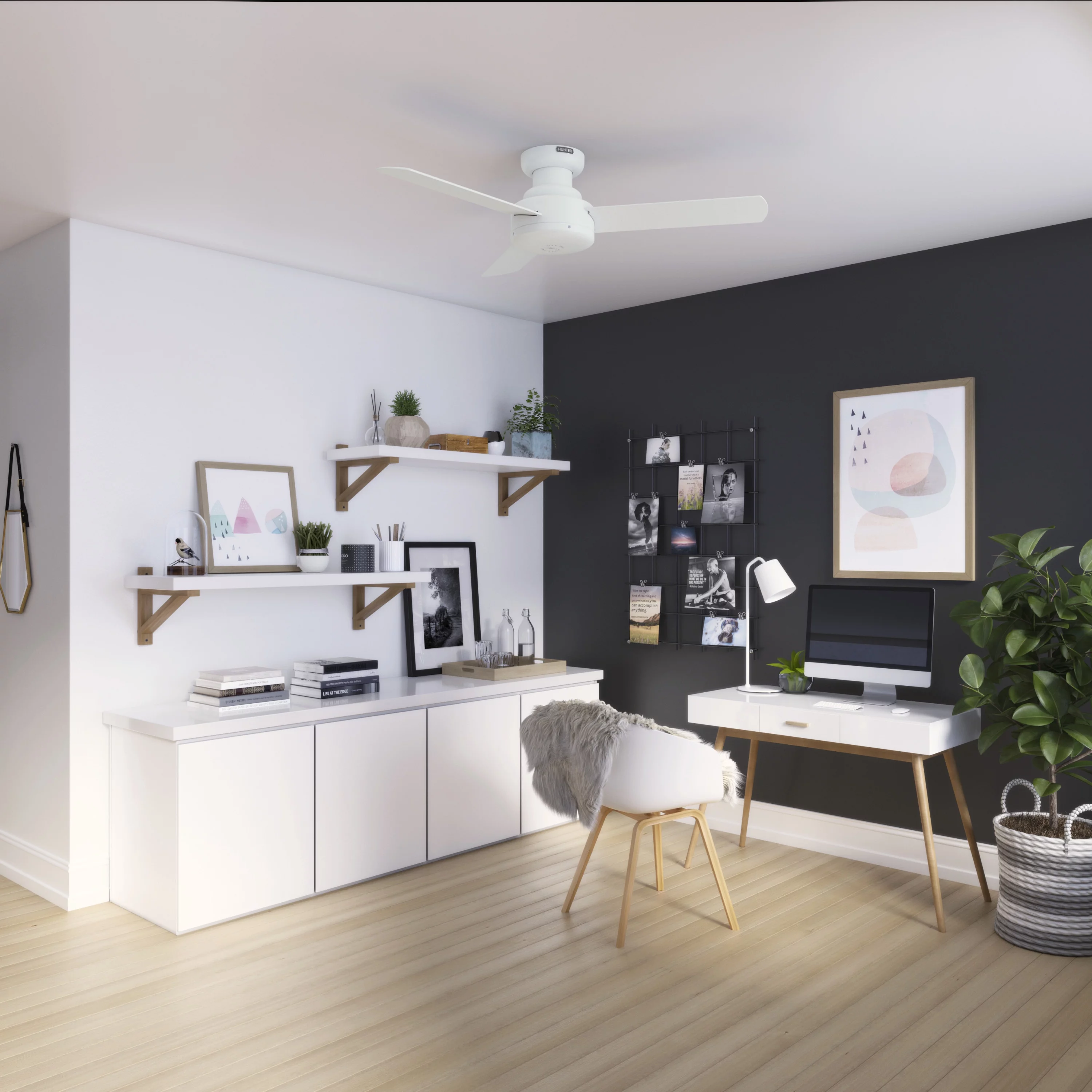 HUNTER - 52402 - Hunter 44 inch Presto Matte White Low Profile Ceiling Fan and Wall Control