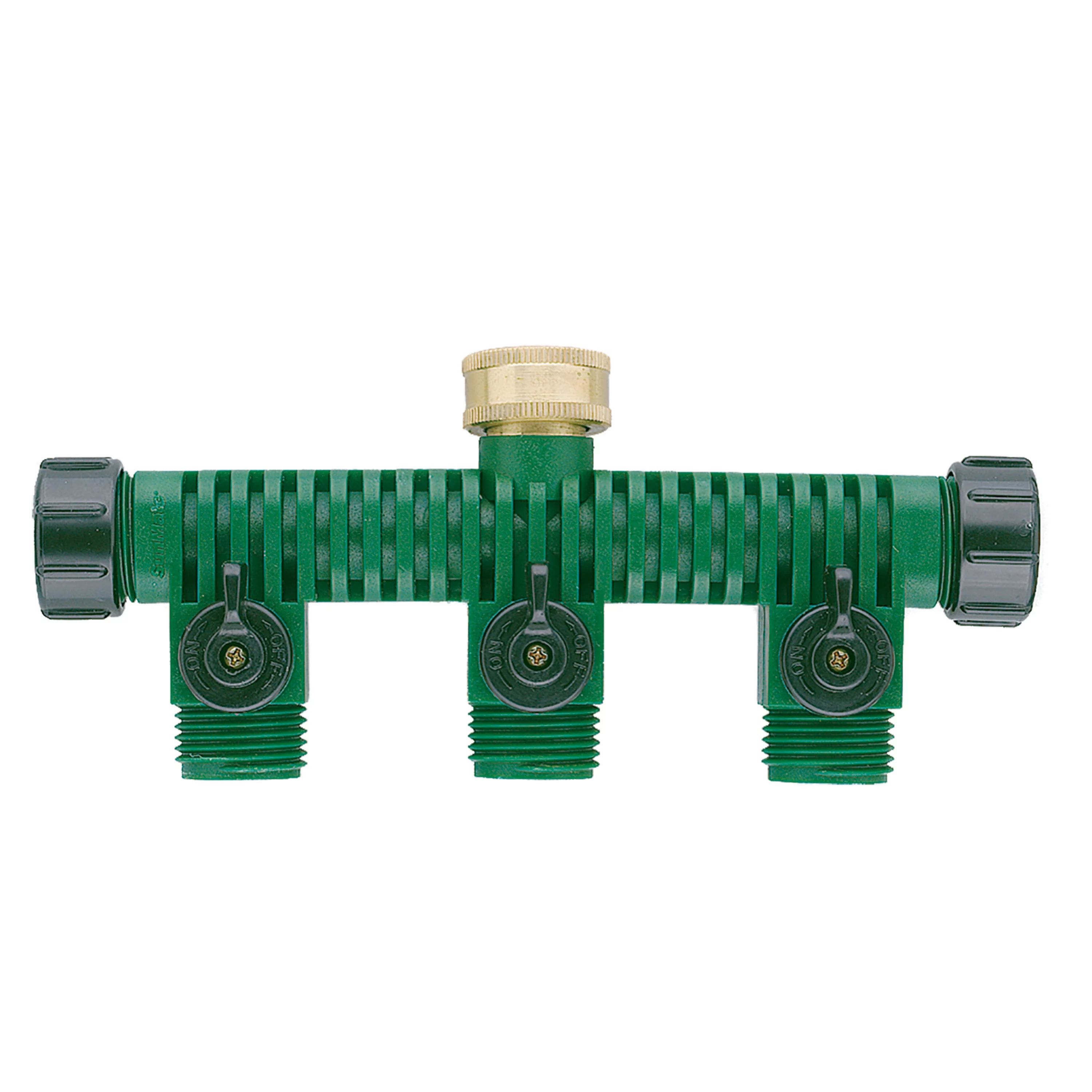 Orbit 3-Port Plastic Hose Faucet Manifold with Shut-off Valves and 2-Side Connections, Green