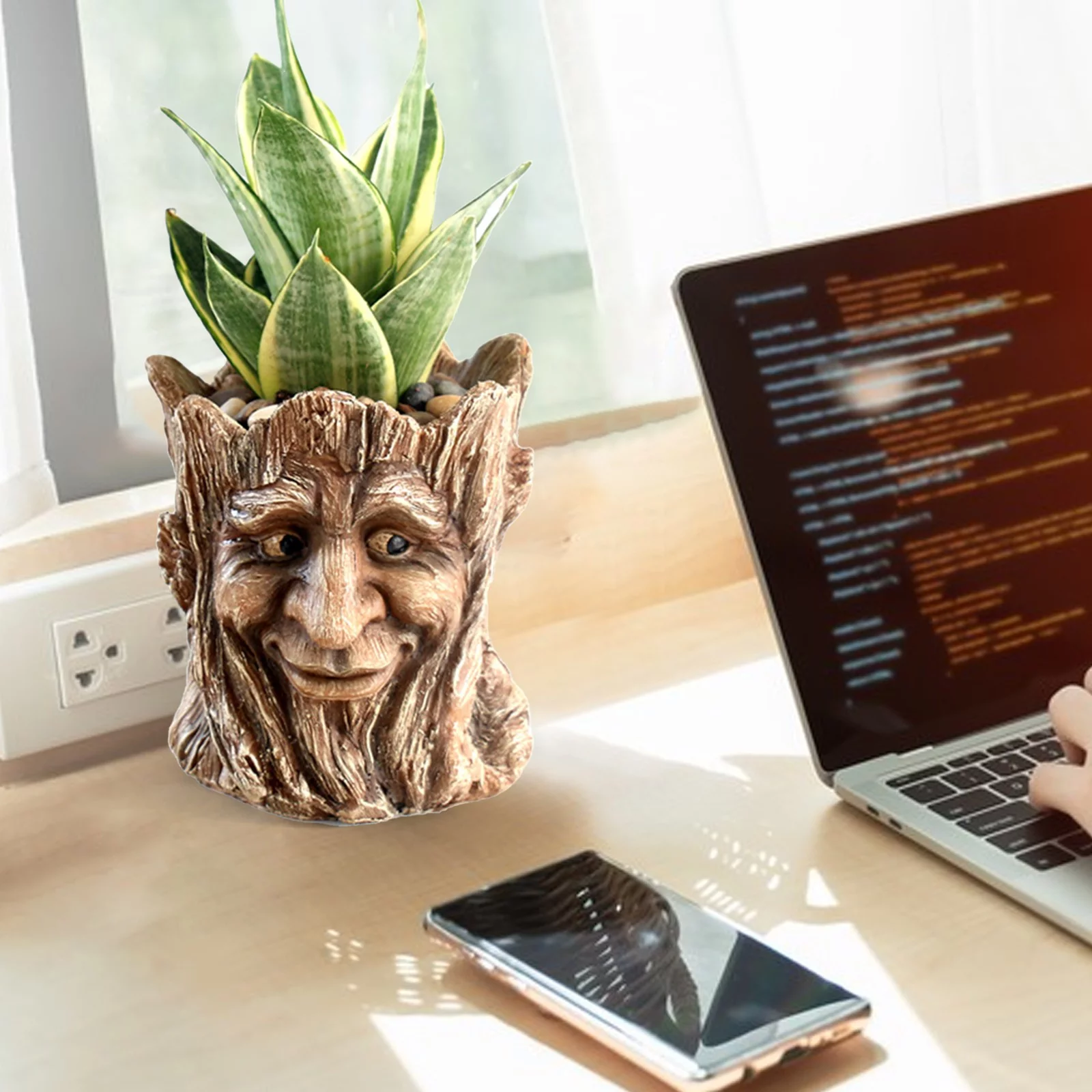 Bnnlsa Flower Pots Resin Archaize Flowerpot Archaize Old Man'S Head Container Creative Tree Man Flowerpot Plant Container