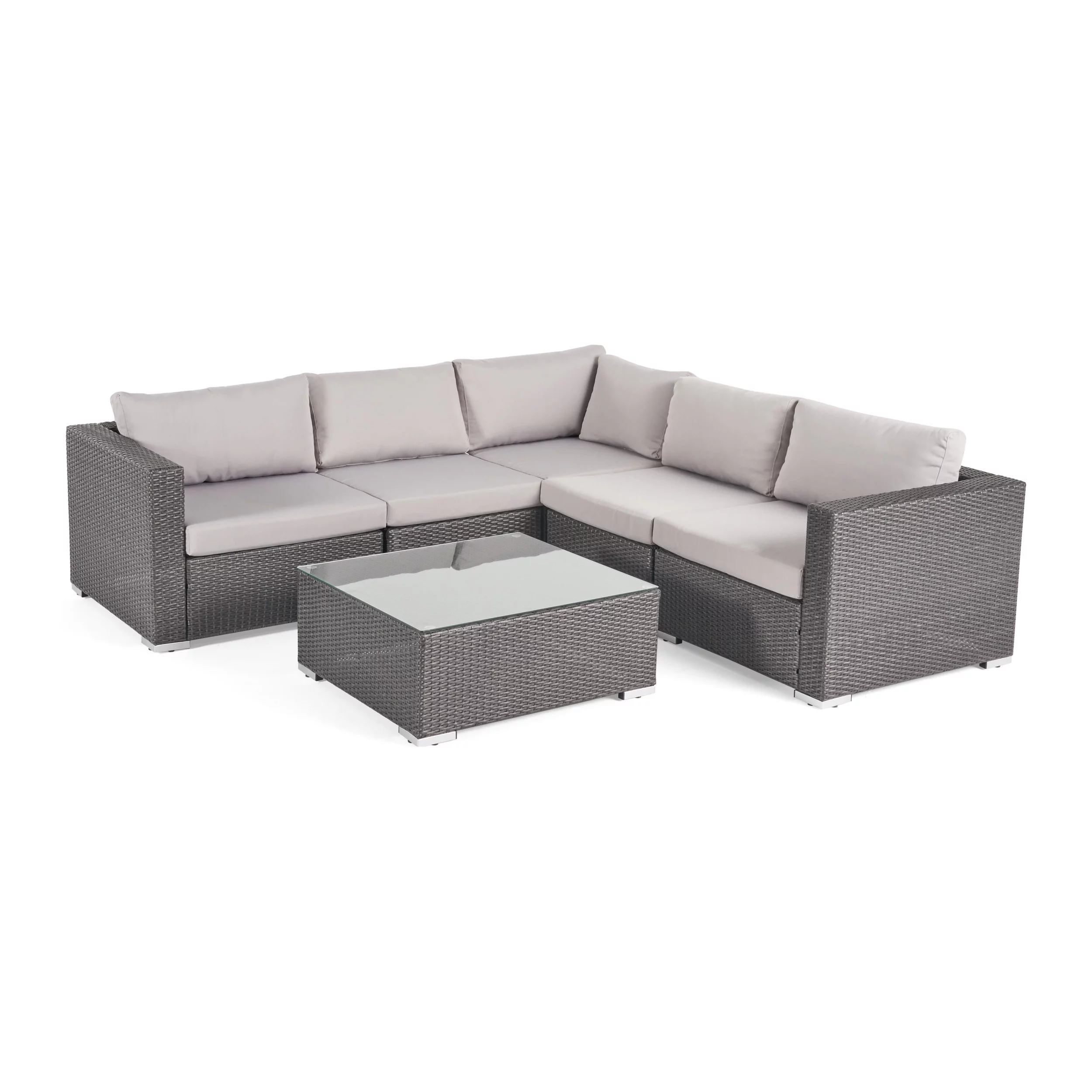 GDF Studio Toth Wicker Outdoor 6-Piece Sectional Sofa Set, Gray