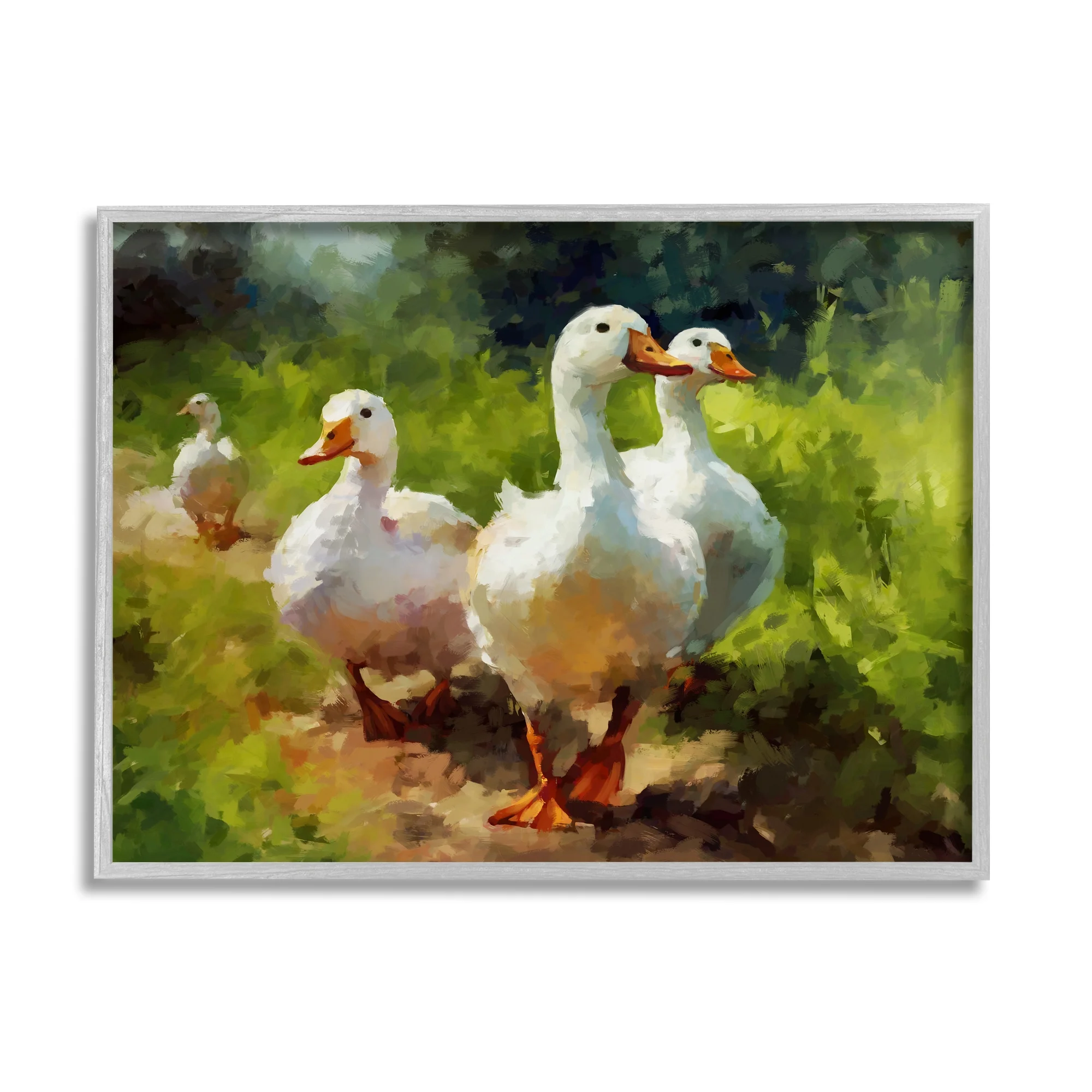 Stupell Industries Duck Family in Nature Animals & Insects Painting Gray Framed Art Print Wall Art, 14 x 11