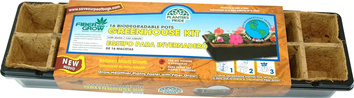 Planters Pride (#RZG16250) Fiber Grow Coconut Greenhouse Starter Kit, 16 Pots