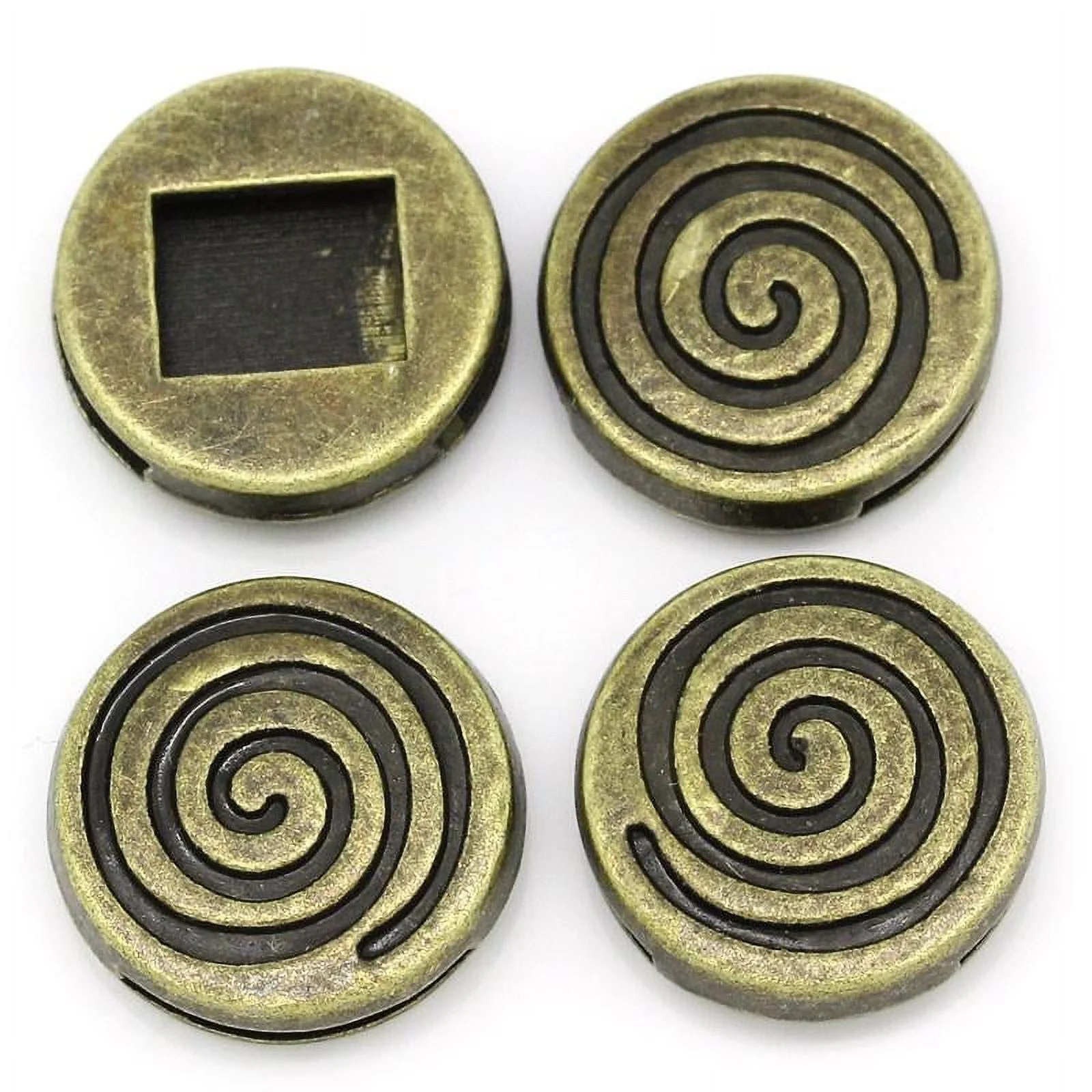 Sexy Sparkles 4 Pcs Beads Slide Buttons Fit Watch Bands/wristbands (Spiral Bronze Tone)