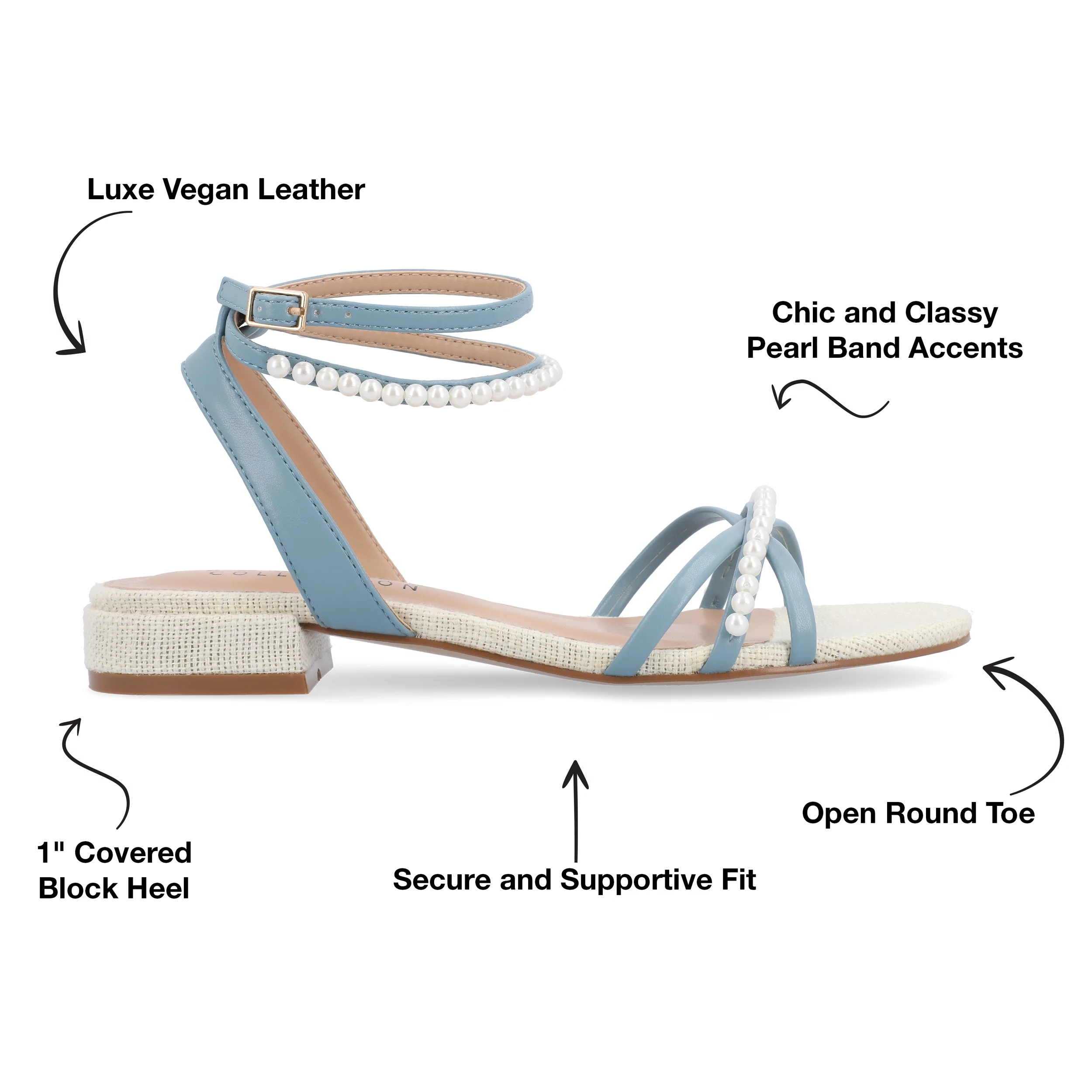 Journee Collection Womens Tulsi Faux Pearl Ankle Strap Covered Block Heel Sandals