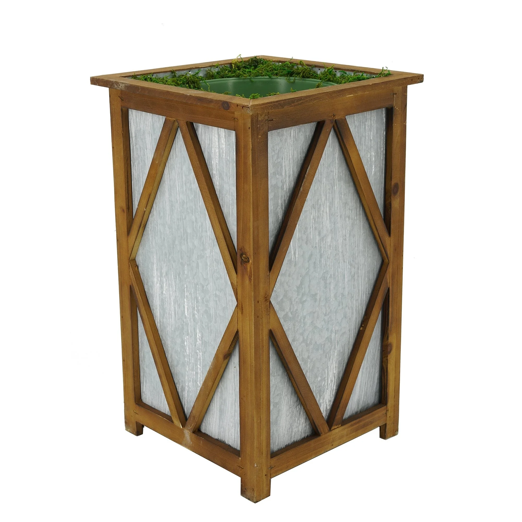 Large Tall Diamond Wood/Metal Planter Pot-in-a-Pot White