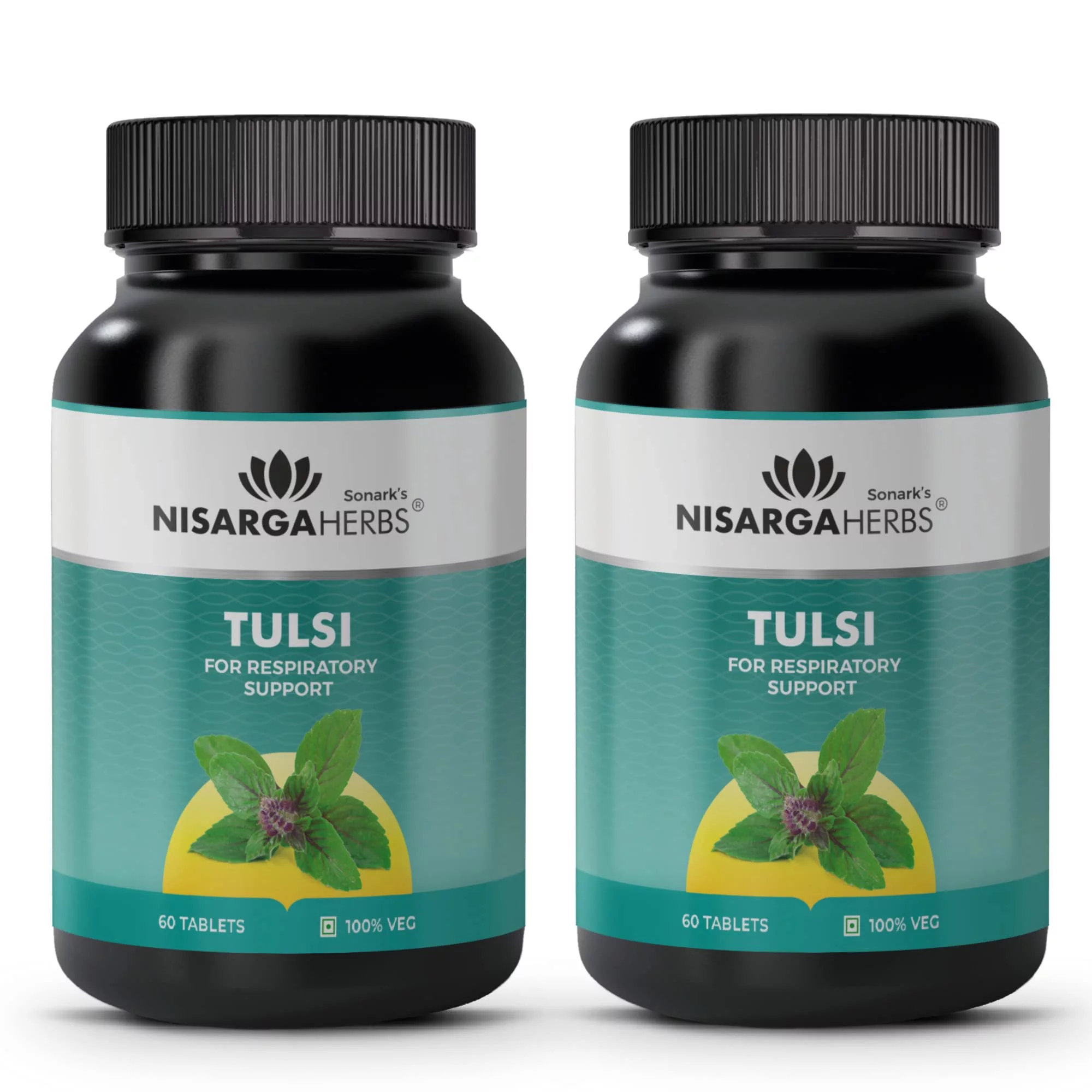 Nisarga Herbs Tulsi Tablet - 100% Organic, Ayurvedic & Natural - 60 Tablets Each (Pack Of 2)
