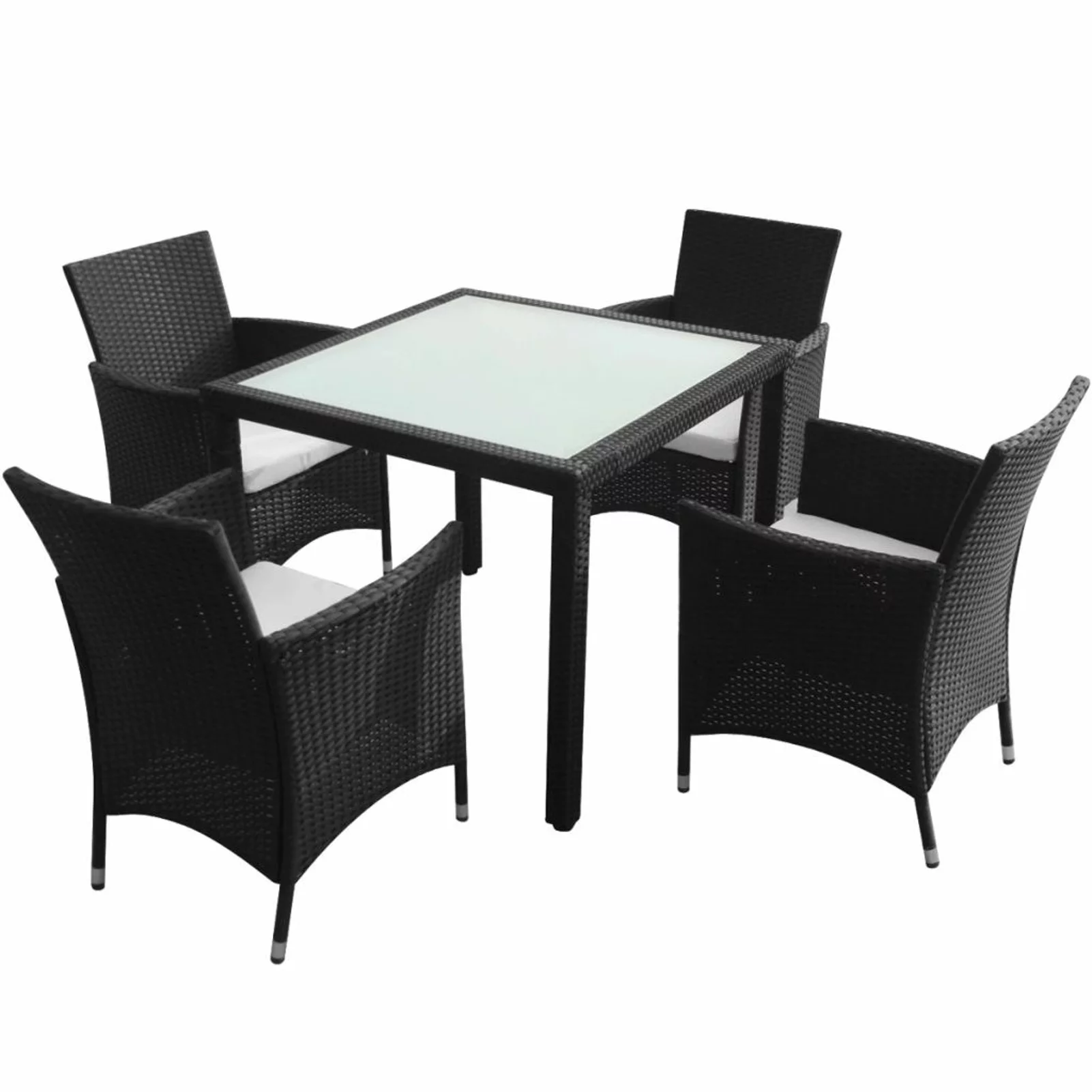 Carevas 5 Piece Patio Dining Set with Cushions Poly Rattan Black