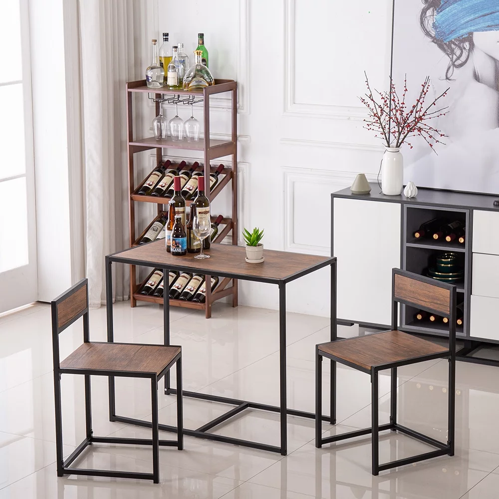 Lowestbest 3PCS Dining Table, Side Table, Elm Wood Simple Breakfast Table With Chair, Fashionable Table and Chair Package