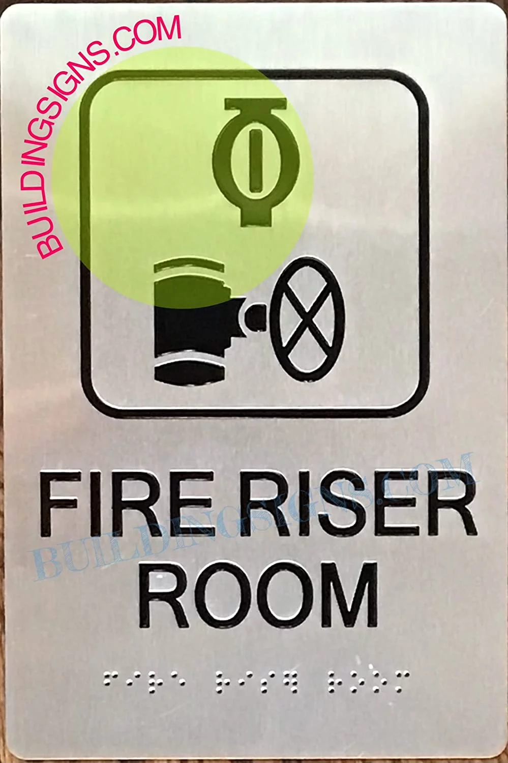 FIRE Riser Room Sign -Braille Sign with Raised Tactile Graphics and Letters (Aluminum, Silver, Size 6x9)-The Sensation line