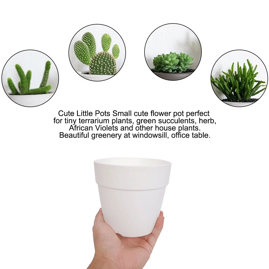 Home Balcony Plastic Round Design Flower Cactus Plant Holder Planter Pot White