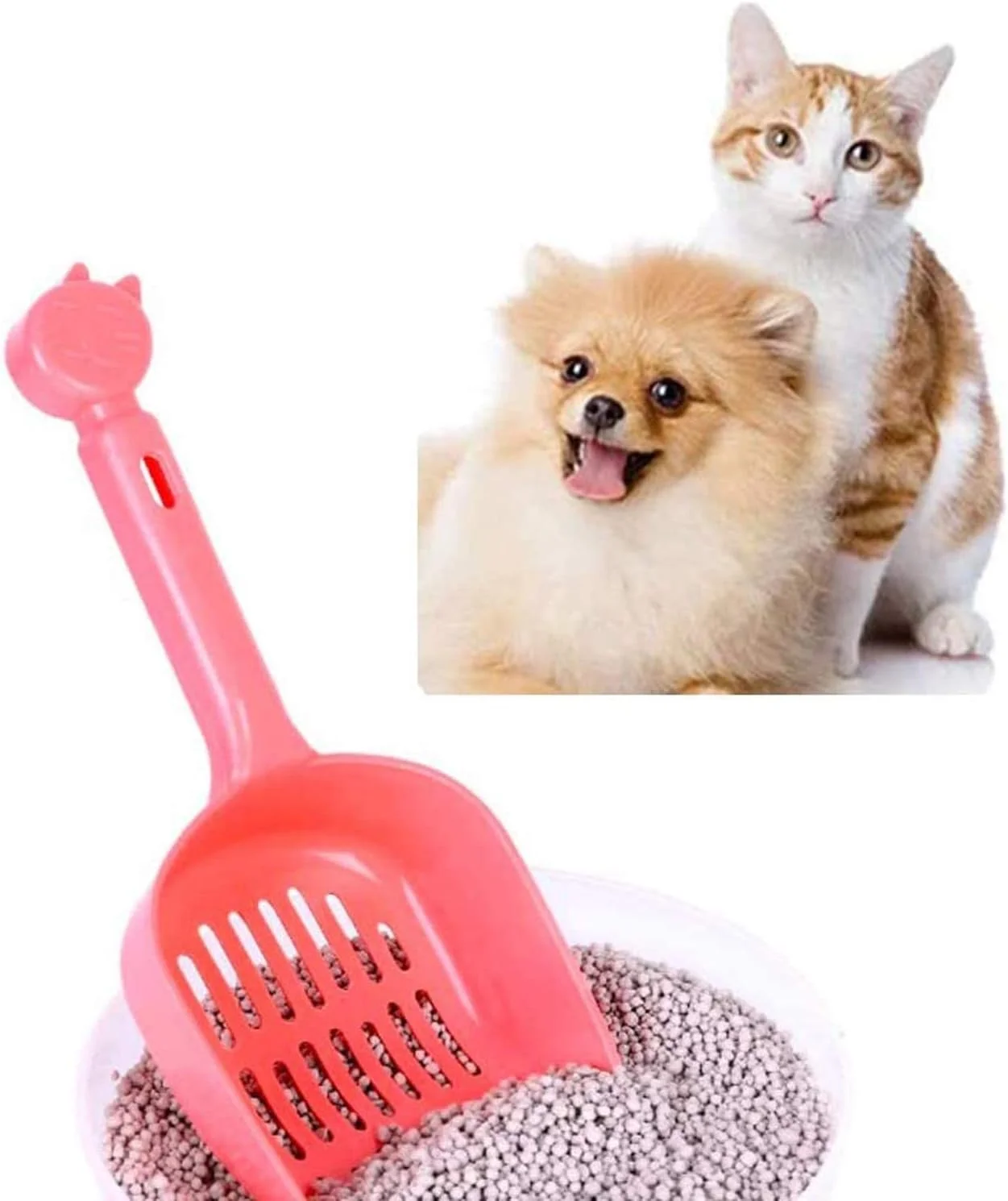 YHRY Cat Litter Spoon, Plastic Cat Litter Pet Shovel, Durable Gripping Sieve Pet Poop Scoop, with Long and Strong Plastic Handle Cleaning Tool, with Feeder Scoop Set, Easy to Clean, 3 Pieces (Random C