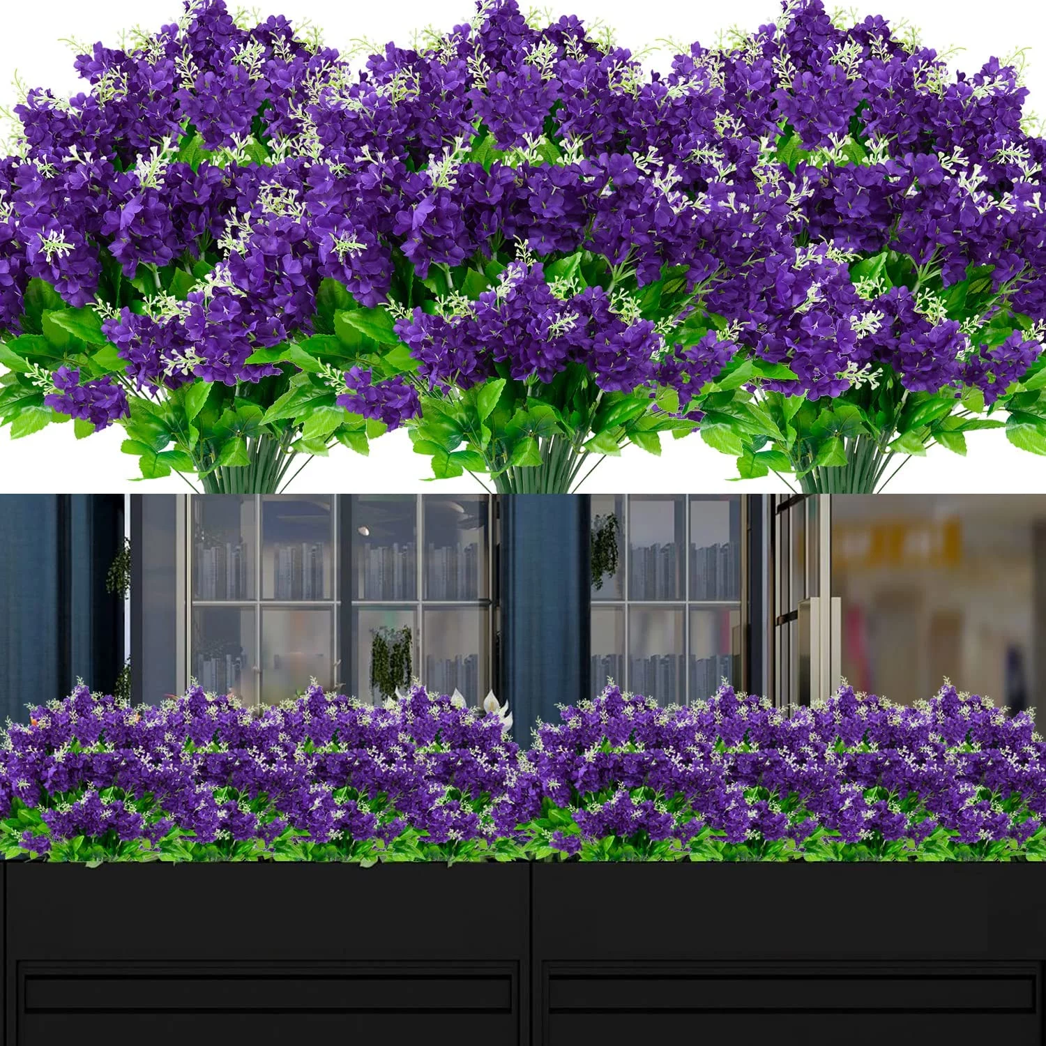 Morttic 6 Bundles Artificial Flower Artificial Outdoor Flower Fake UV Resistant No Fade Greenery Shrubs for Indoor Outside Hanging Plant Garden Porch Window Box Home Wedding Decor, Dark Purple