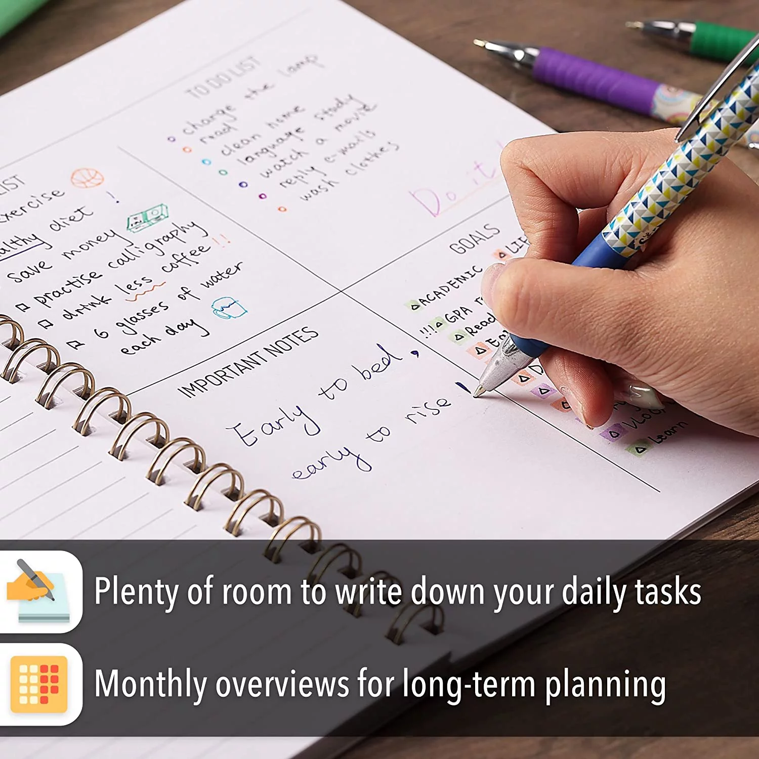 Mr. Pen- Hypothetical Deadlines, 9.4 x 7.5 Inch, 83 Sheets, Twin-Wire Binding Planners, Weekly and Monthly Planner