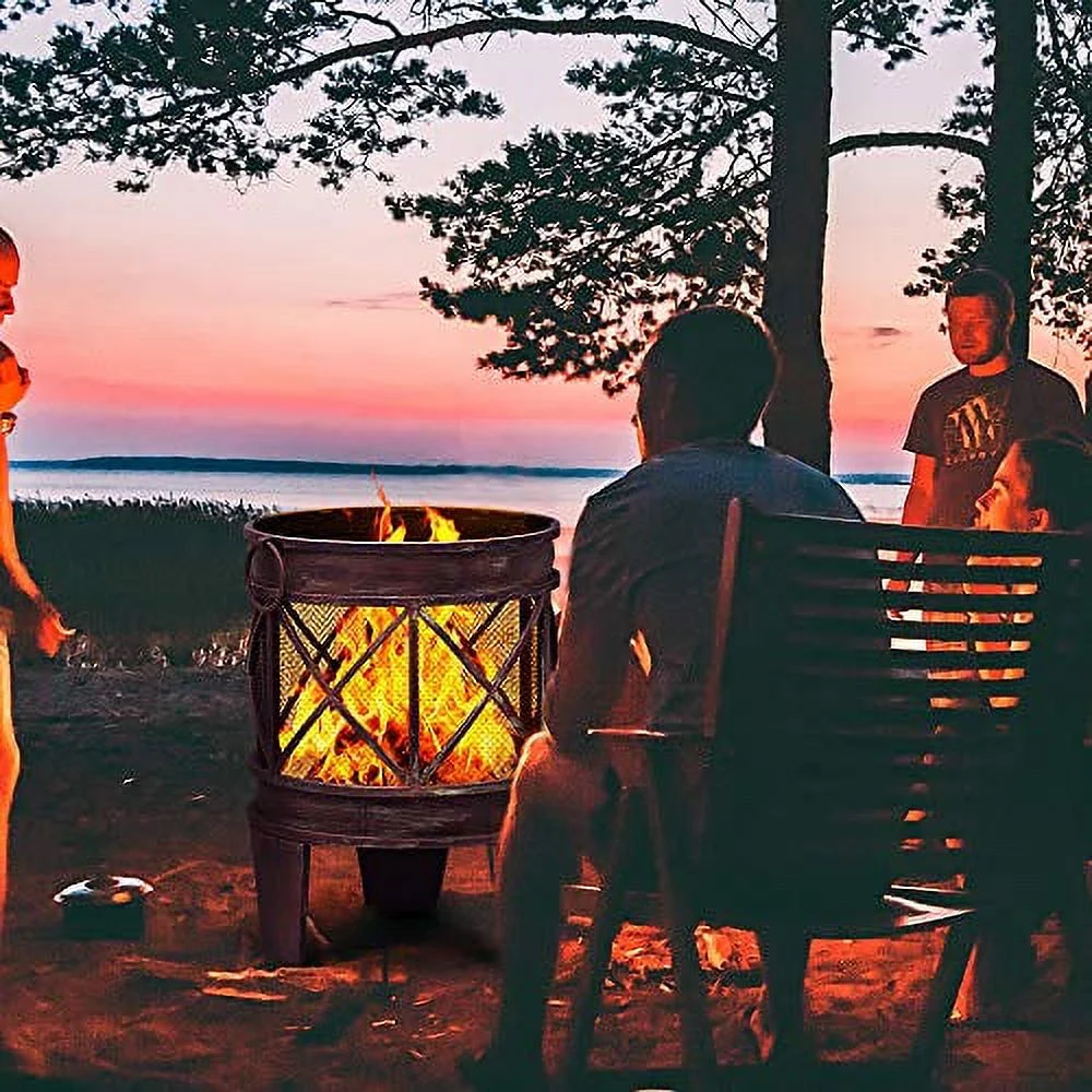 AMAGABELI GARDEN & HOME Fire Pit Outdoor Wood Burning Firebowl Fireplace Heater Log Charcoal Burner Extra Deep Large Round Camping Outside Patio Backyard Deck Heavy Duty Metal Grate Bronze