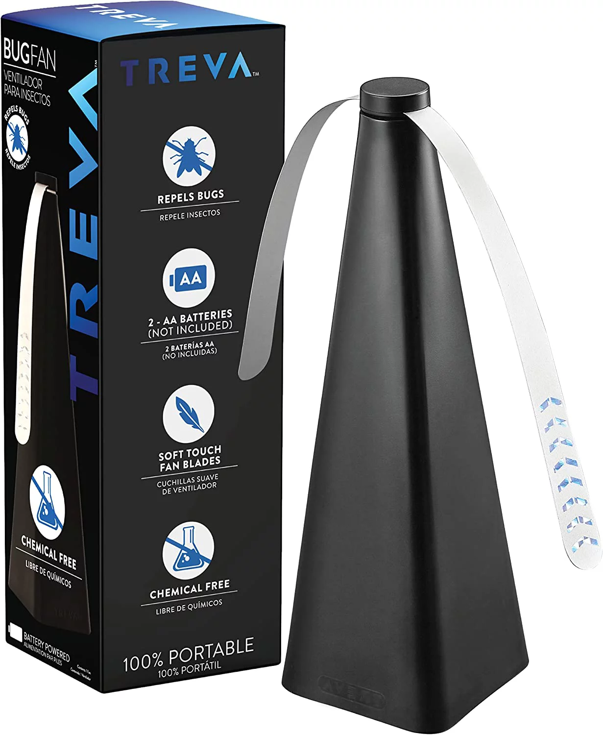 Treva Black Bug Repellent Fan, Soft Blade, Non-Toxic, Battery Powered, 4 Pack