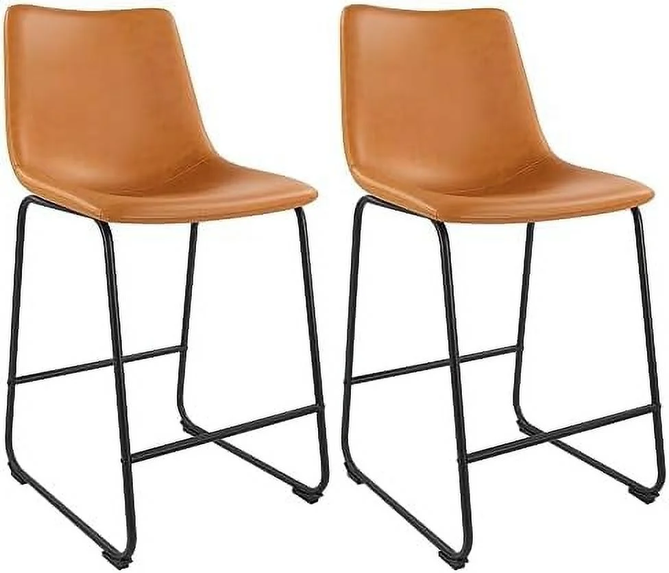 ZWNLKQG Dinning Chairs  Faux Leather Industrial Chair Counter Height Chair Metal Legs with Footrest Kitchen Chair for Home  Coffee Shop Patio Dining Chair Height 19\u2019\u2019 (Black  2p