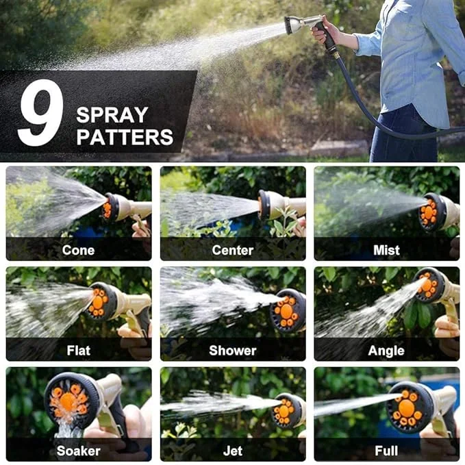 Hose Nozzle 9 Adjustable Patterns Hose Nozzle Heavy Duty Metal Hose Nozzle Spray Non-Slip Water Sprayer for Cleaning/Watering Lawn Garden/Pet Shower/Car Wash