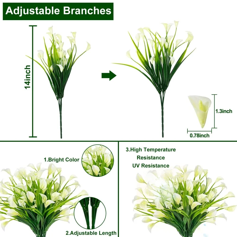 NEWCE Flowers Calla Lily Faux Plants Decorations  Fake Hanging Porch Pots Decoration for Home Outdoor  12 Pack