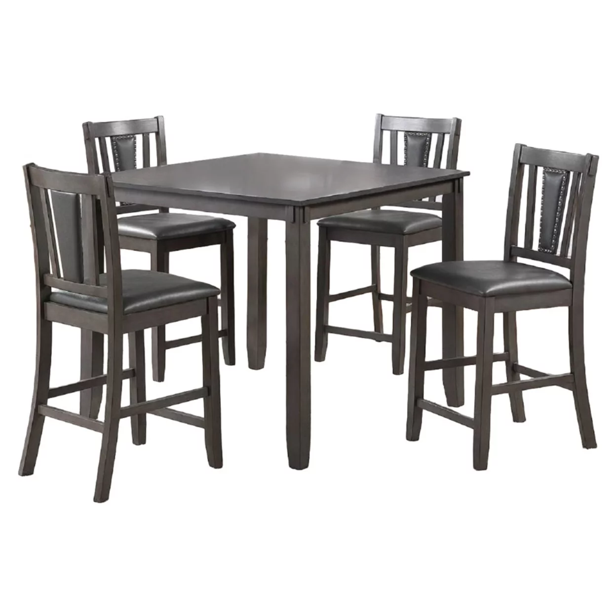 5 Piece Counter Height Dinning Table Set with 4 Chairs Padded Seats Gray - Saltoro Sherpi