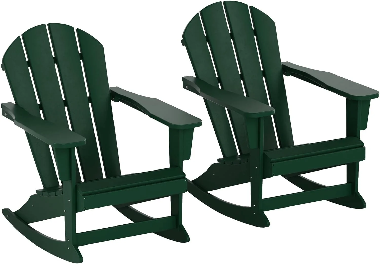 Home Furniture Patio Rocking Chair 2PCS  HDPE Adirondack Rocker Chair For Lawn Garden Porch (Dark Green)