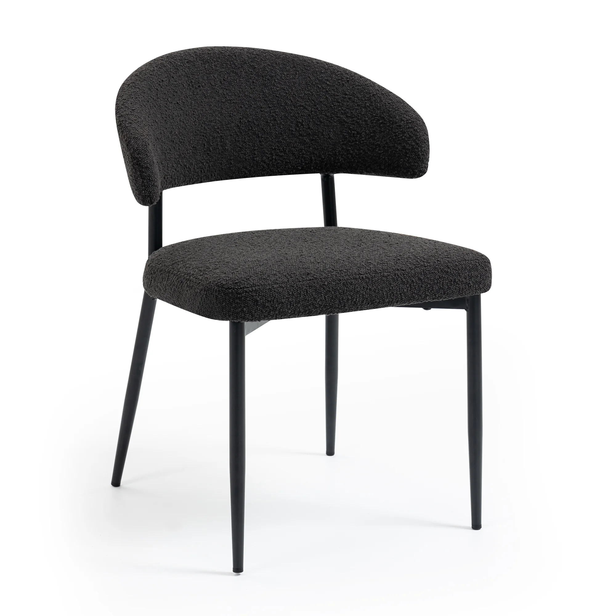 Set of 2 Ayoka Black Boucle Fabric Dining Chairs with Black Iron Legs
