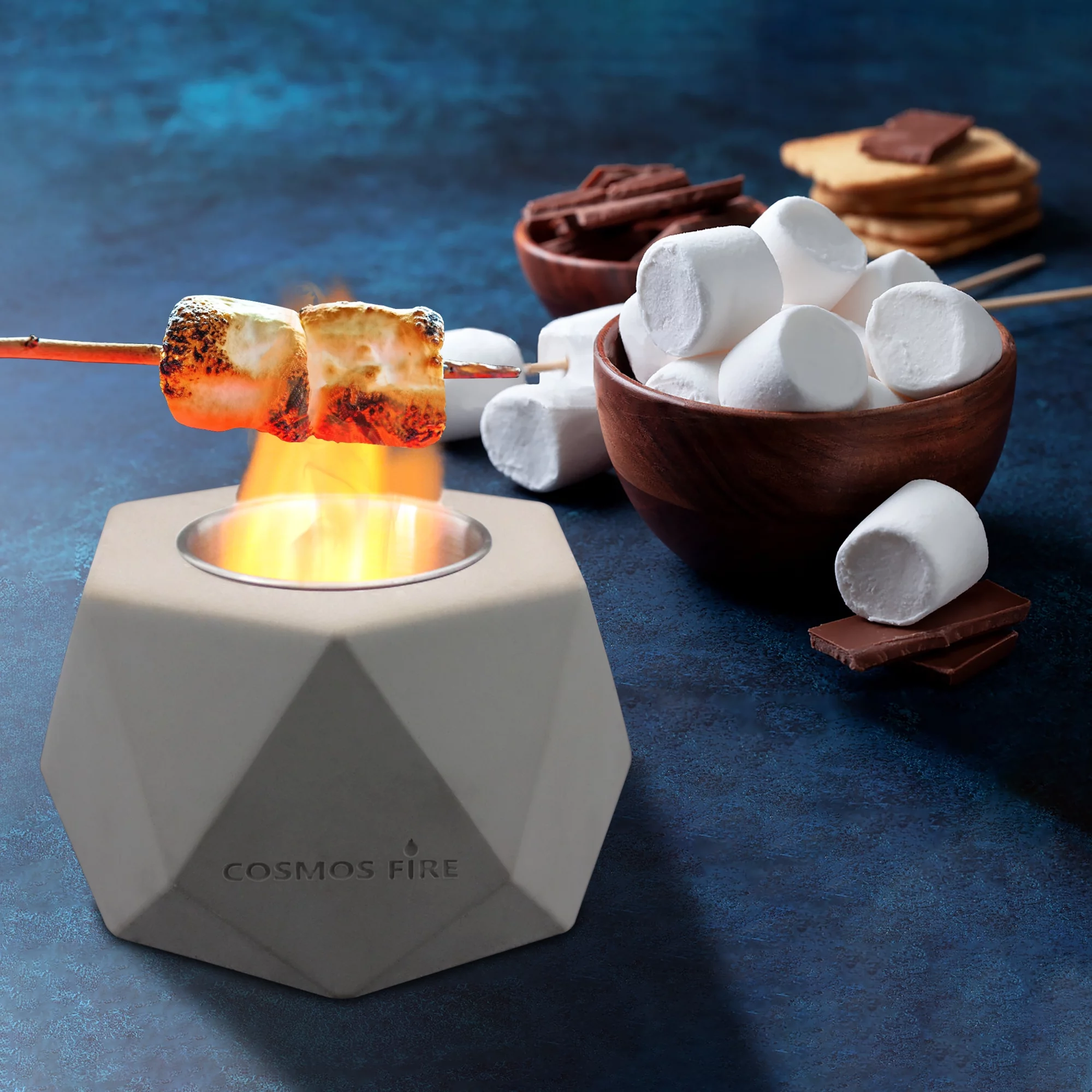 Tabletop Concrete Fire Pit Portable Mini Polyhedron Fireplace Rubbing Alcohol Fire Bowl for Marshmallow