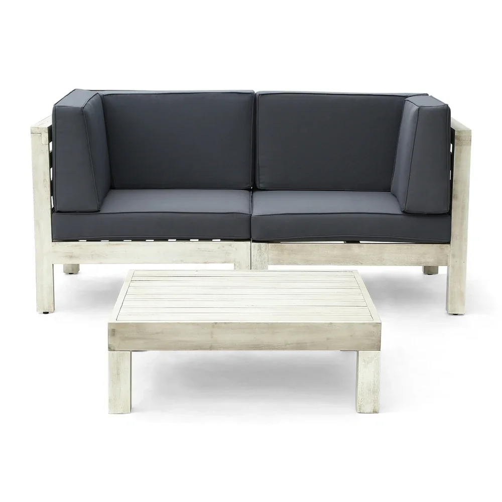 Light Grey Brava X-Back Two-Seater Sectional Loveseat with Coffee Table - Stylish and Comfortable Indoor Furniture Set for Your Living Room or Patio Area