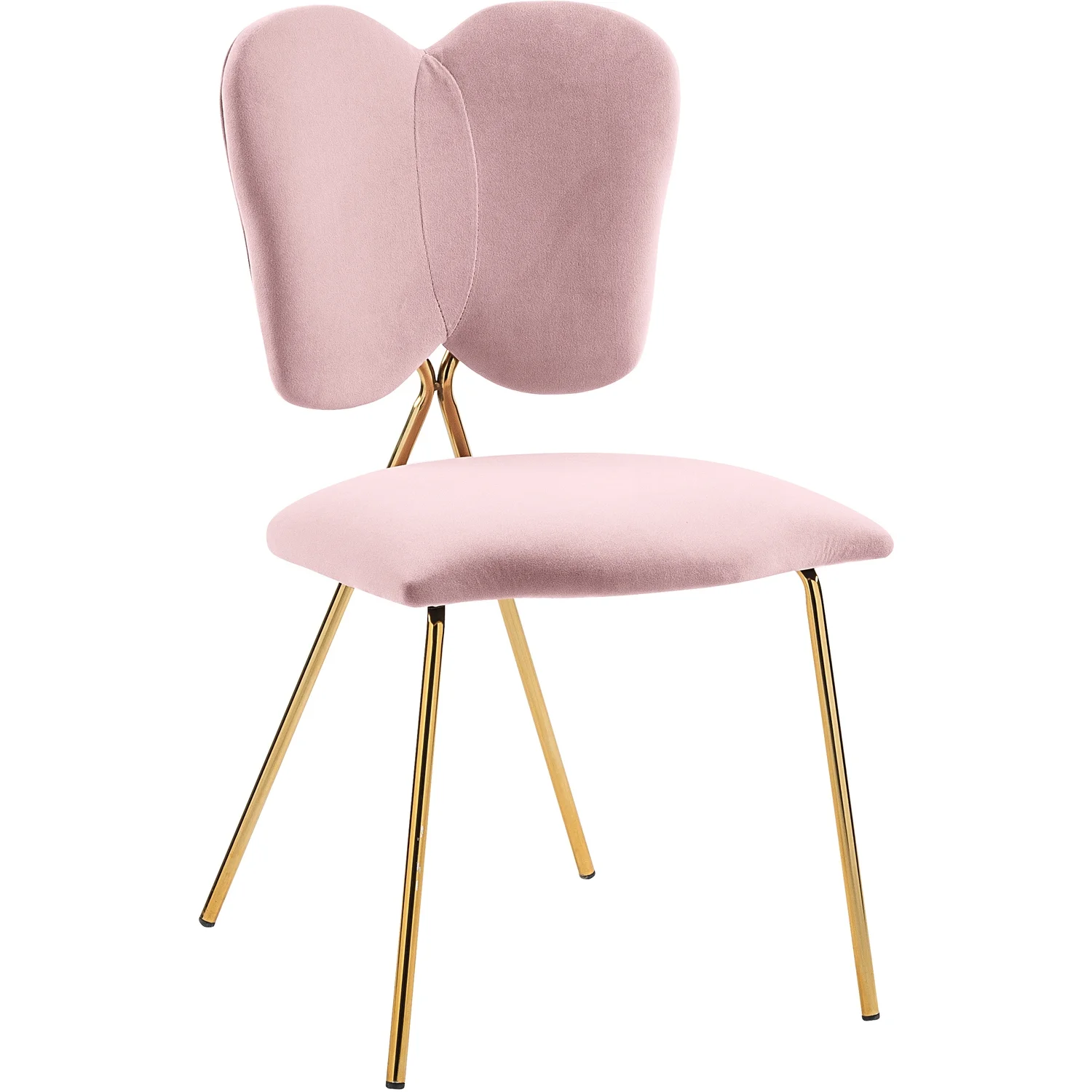 Homestock Handcrafted Haven Velvet Upholstered Dining Chair with Butterfly Shaped Back and Sturdy Gold Iron Legs