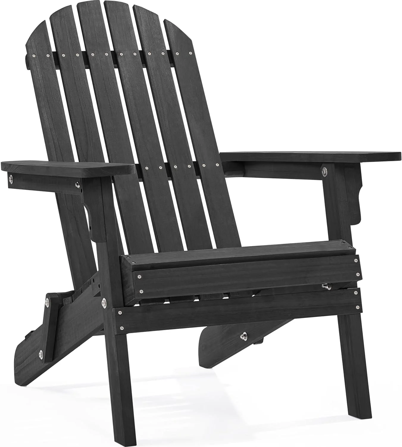 Yaheetech Folding Adirondack Chair Set of 1 Outdoor, 300LBS Solid Wood Garden Chair Weather Resistant, Fire Pit Lounge Chairs for Garden/Yard/Patio/Lawn, Black