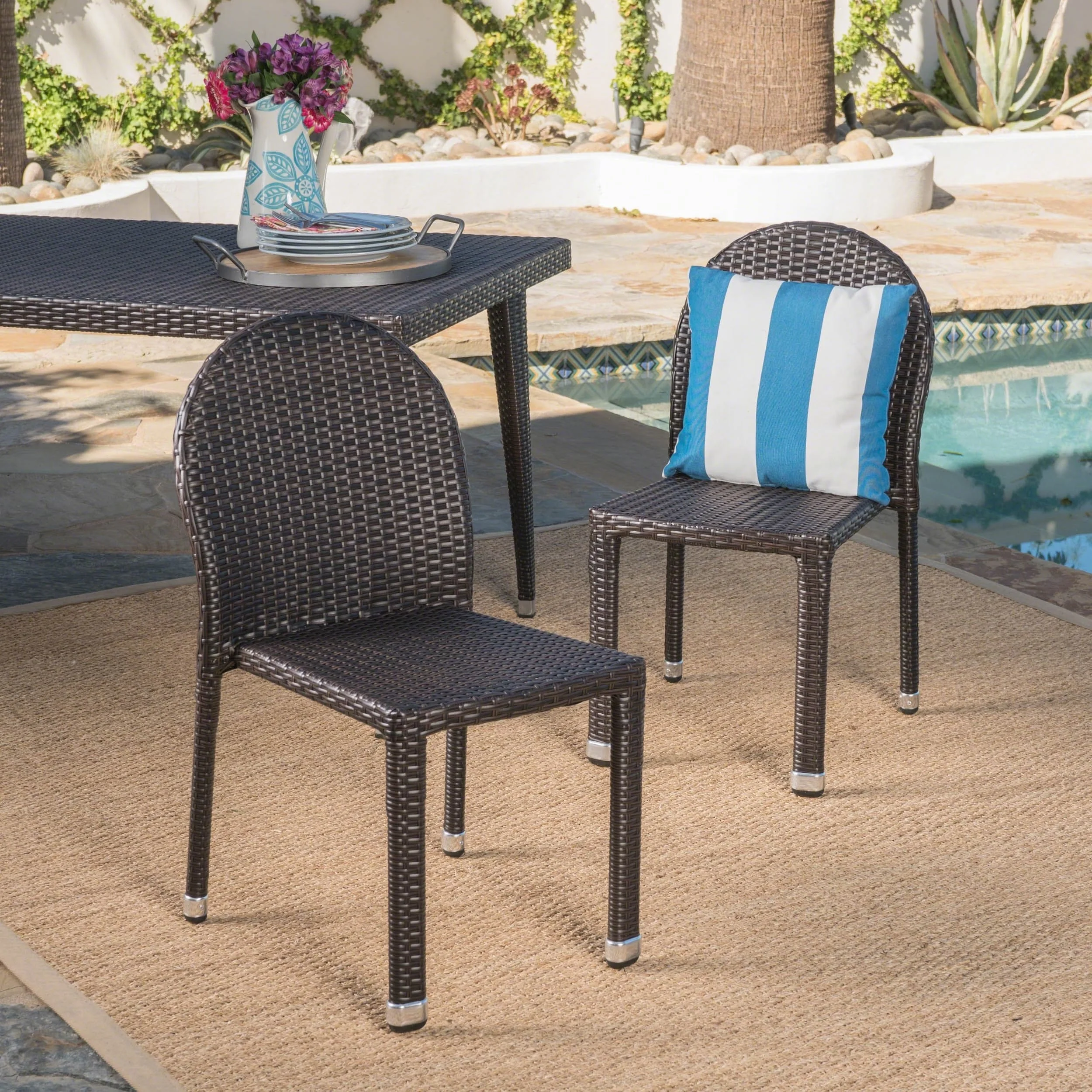 Christopher Knight Home Aurora Outdoor Multibrown Wicker Stacking Chairs with an Aluminum Frame (Set of 2) by  multibrown