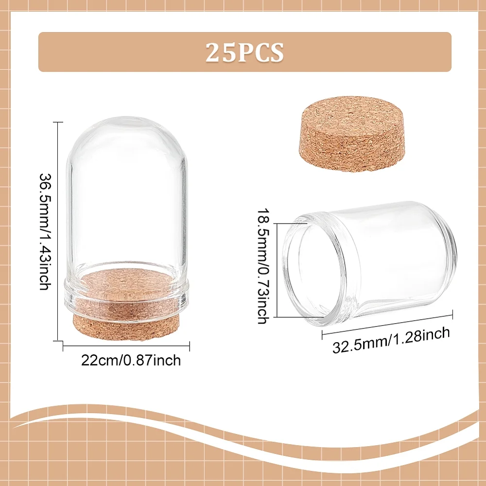 1Box Glass Dome Cloche Cover Bell Jar with Cork Base For Doll House Container Dried Flower Display Decoration Clear 36.5x22mm 25pcs