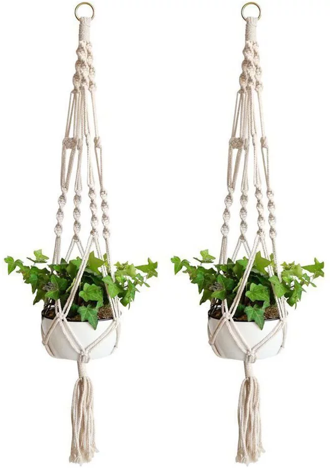 Amerteer 2 Pack Macrame Plant Hangers Indoor Hanging Planter Basket with Key Ring Decorative Flower Pot Holder Plant Hanger Brackets for Indoor Outdoor Home Decor 41 Inch