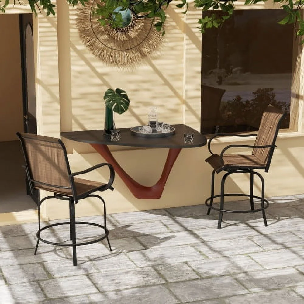 LEIYEHOOM Outdoor  Stools with Armrests   ° Swivel  Height Patio Chairs with High-Density Mesh Fabric  Steel Frame Dining Chairs for Balcony  Poolside  Backyard  Tan