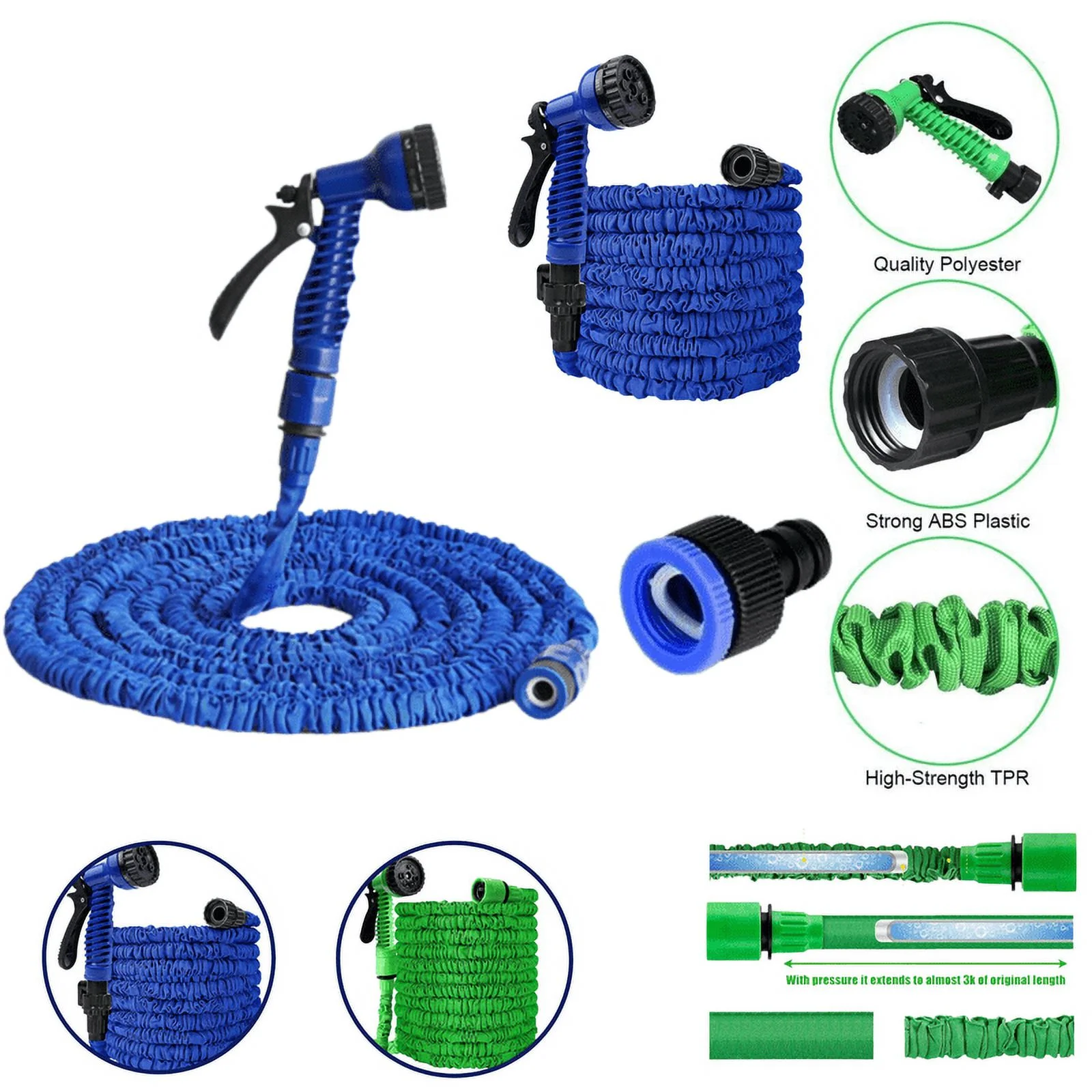 The Perfect Part Expandable Flexible Garden Hose With Spray Nozzle-Blue