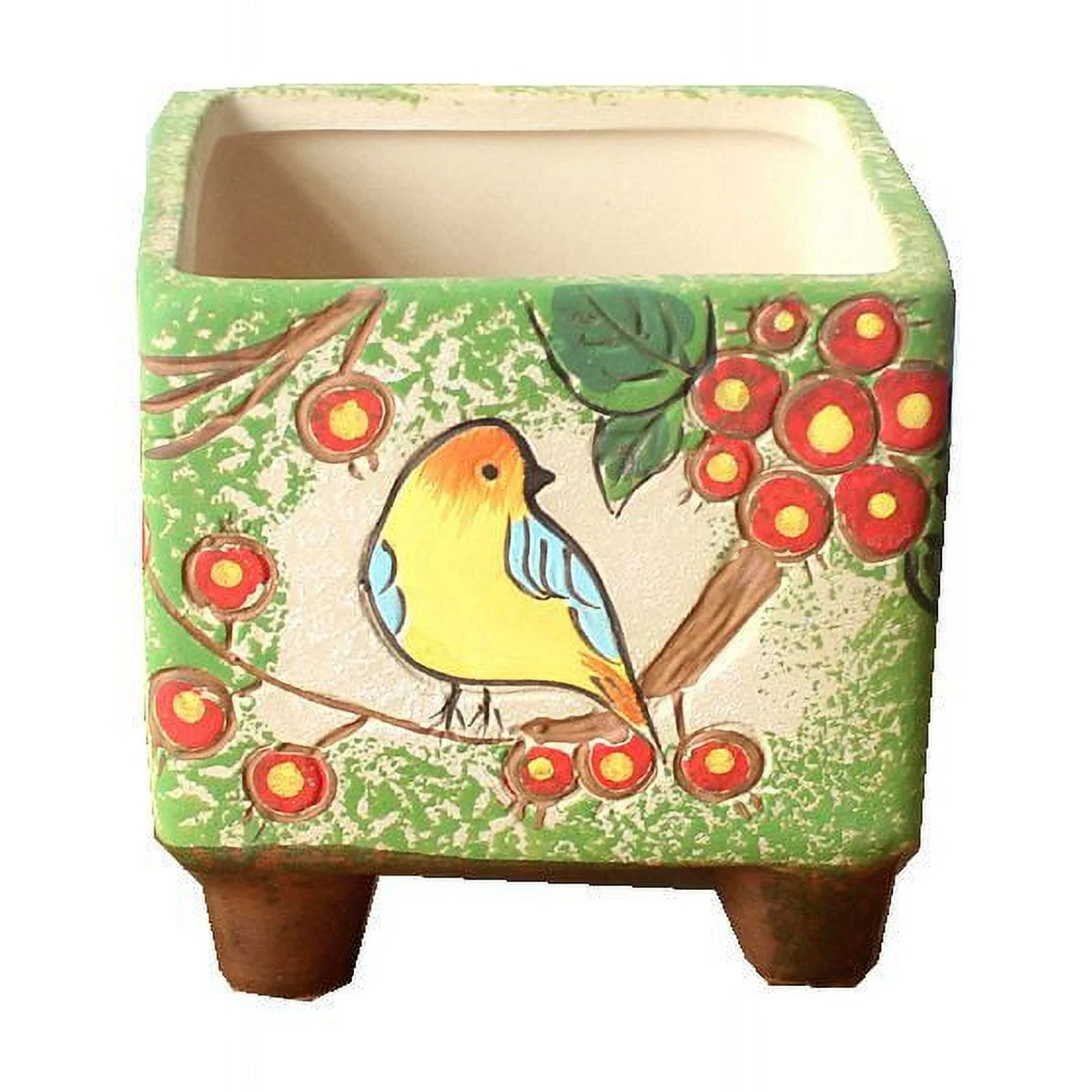 Hand-Painted Ceramic Succulent Planter - Rustic Style Desktop Plant Pot