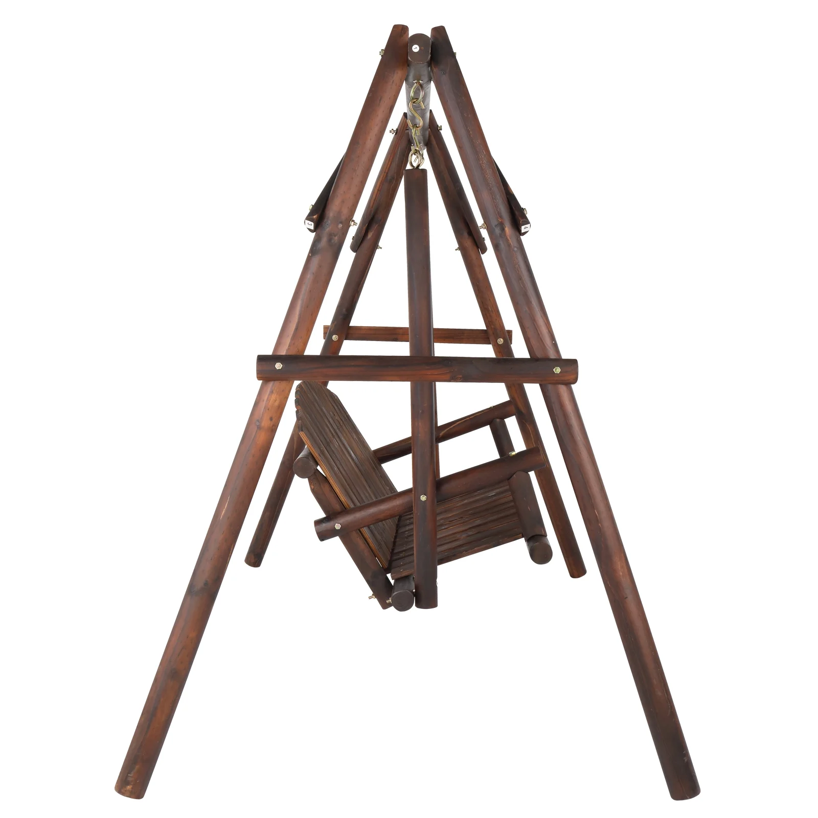 6.5ft Rustic Loveseat Swing Chair for 2 Person with Stand, Carbonized - Outdoor Porch Swing for Patio or Garden