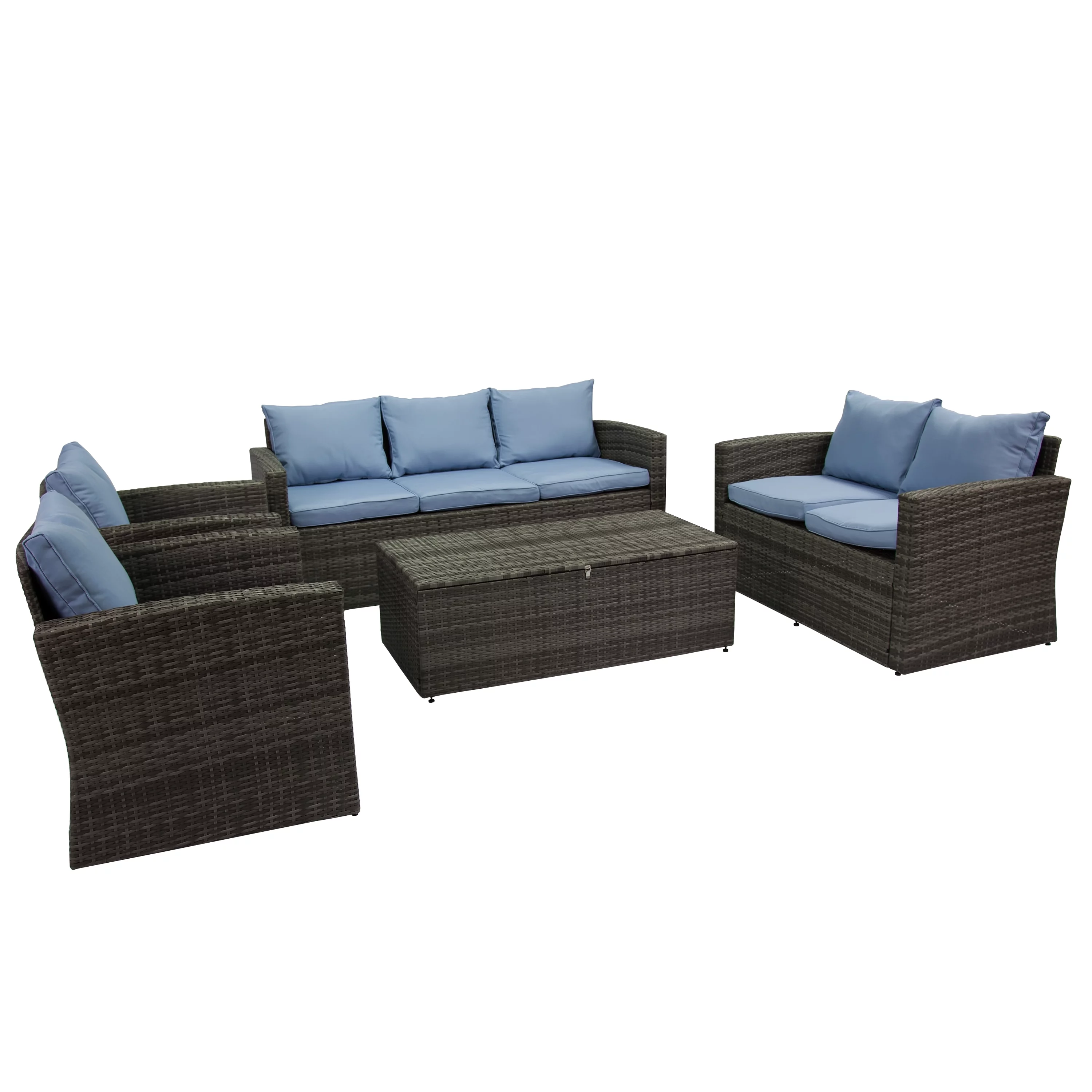 Incadozo 5PC All-Weather Wicker Patio Seating Set, Gray/Blue