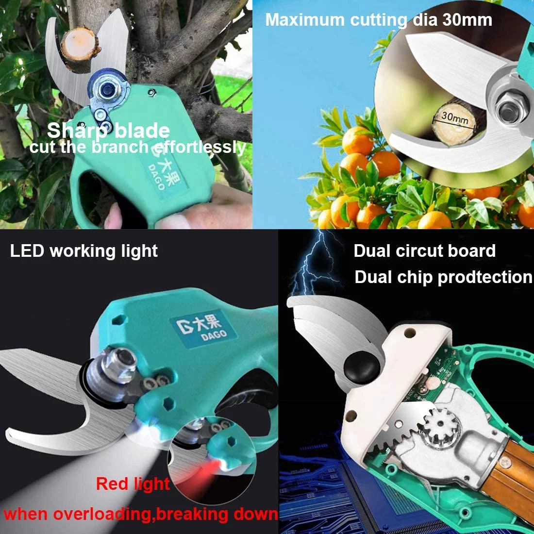 Professional 21V Cordless Electric Pruning Shears with 2 Pack Backup Rechargeable Battery Powered Garden Tree Branch Pruner Trimmer for Gardening, Crafting - Heavy Duty, 30mm Branch Cutter Cordless